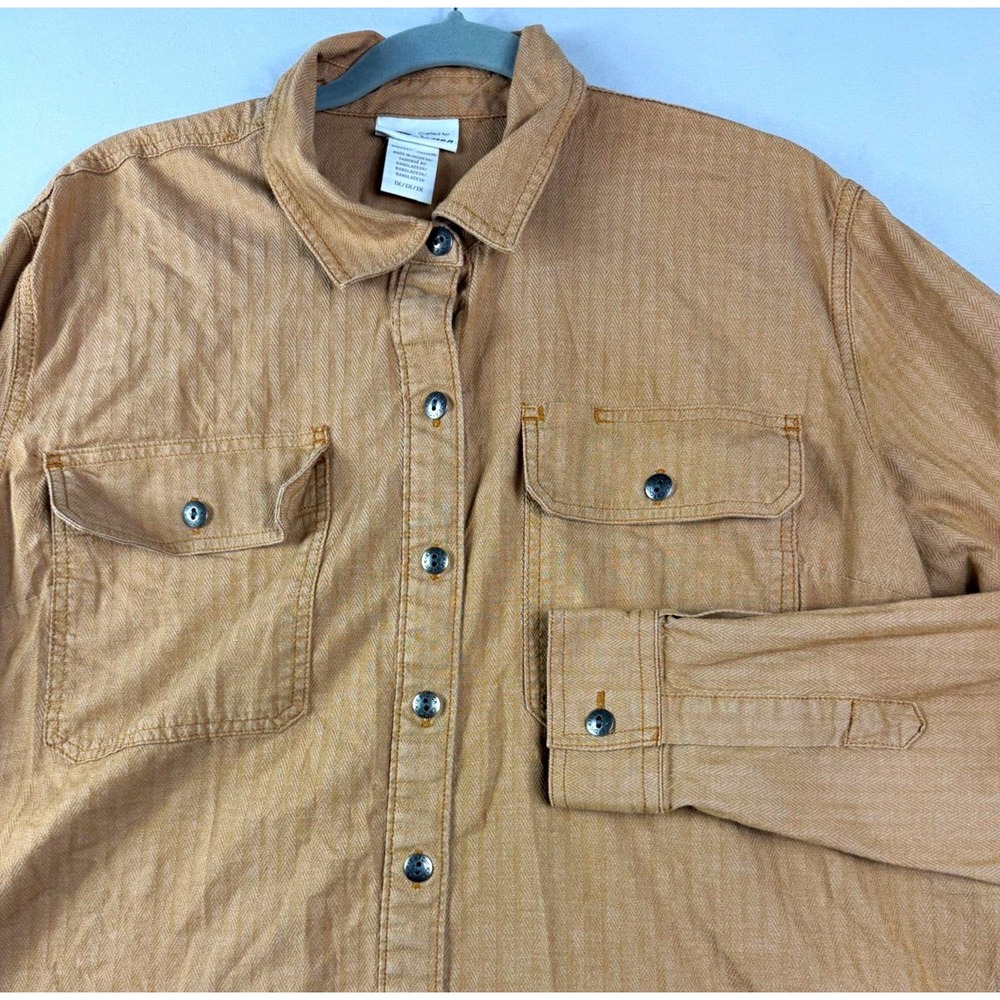 Dickies brown herringbone ls button-up shirt, chest pockets, women's 1X plus